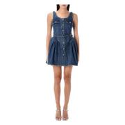 Blauwe Flared Denim Mini Jurk Self Portrait , Blue , Dames