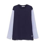 Gestreept katoenen T-shirt met jersey body Wales Bonner , Blue , Heren