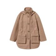 Gerimpelde Wollen Parka Jas Twinset , Beige , Dames