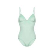 Groene Velours Blend Bodysuit met V-hals Baserange , Green , Dames