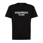 T-shirt met logo en fluwelen afwerking Dsquared2 , Black , Dames