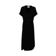 Zwarte Wol Wrap Midi Jurk Alysi , Black , Dames