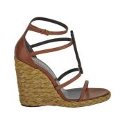 Leren Wedge Espadrilles Saint Laurent , Brown , Dames