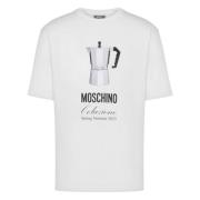 Witte Crew Neck T-shirt met Logo Moschino , White , Heren