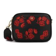 Zwarte klassieke handtas met rode bloemen Kazar , Black , Dames