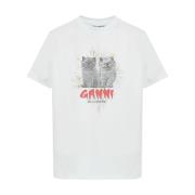 Blauw Grafisch Print Crew Neck T-shirt Ganni , White , Dames