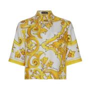 Zijden Crop Shirt Dolce & Gabbana , Yellow , Dames