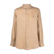 Geborduurd Linnen Overhemd Polo Ralph Lauren , Beige , Heren