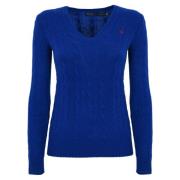 Blauwe Gevlochten Trui met V Logo Polo Ralph Lauren , Blue , Dames