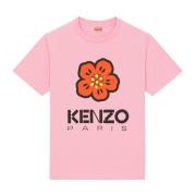 Elegante Bloemenlogo T-Shirt voor Dames Kenzo , Pink , Dames