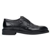 Zwarte leren brogues voor heren met monniksbanden Estro , Black , Here...