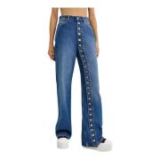 Wijde knoopsluiting distressed blauwe jeans Jean Paul Gaultier , Blue ...