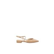 Platte leren slingback pumps met Punto Luce Peserico , Brown , Dames