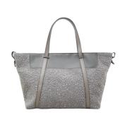 Eco-leer tote tas met pailletten en Punto Luce rand Peserico , Gray , ...