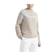 Wol en alpaca jacquard trui Peserico , Beige , Dames