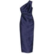 Navy Blauw Satijn One-Shoulder Jurk Solace London , Blue , Dames