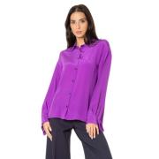 Paarse zijden shirt met kraagknopen Liviana Conti , Purple , Dames