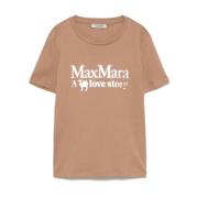 Kameelbruine Crew Neck Logo Print T-shirt Max Mara , Brown , Dames