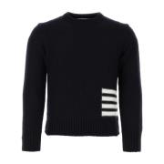 Navy Blue Wool Blend Sweater Thom Browne , Blue , Heren