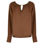 V-hals Lange Mouw Viscose Blouse Twinset , Brown , Dames