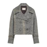 Gestreepte wol en alpaca dubbelrijige cropped jas Momoni , Gray , Dame...