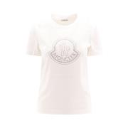 Katoenen T-shirt met Frontlogo Moncler , White , Dames