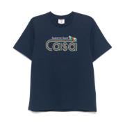 Blauw bedrukt ronde hals T-shirt Casablanca , Blue , Heren