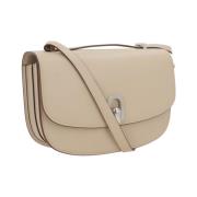 Beige leren schoudertas met zilveren hardware Savette , Beige , Dames