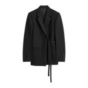 Satin-Lapel Wrap Blazer TotêMe , Black , Dames