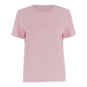 Katoen Crew Neck T-shirt Roze Logo Versace , Pink , Dames