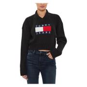 Center Flag Sweater Herfst/Winter Collectie Tommy Jeans , Black , Dame...