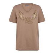 Geborduurd T-shirt met V-hals MOS Mosh , Beige , Dames