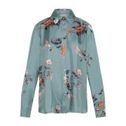 Zijden twill klassieke blouse met patroon kraag Momoni , Blue , Dames