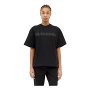 Katoenen Jersey Logo Print T-Shirt Jil Sander , Black , Dames