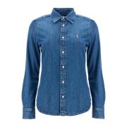 Denim Slim Fit Shirt Polo Ralph Lauren , Blue , Dames