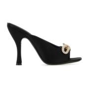 Elegante Zwarte Satijnen Muiltjes Salvatore Ferragamo , Black , Dames