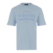 Katoen Crew Neck Logo Print T-shirt Versace , Blue , Heren