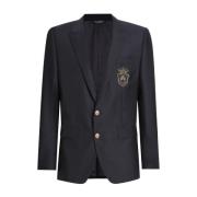 Middernachtblauwe Logo Patch Blazer Dolce & Gabbana , Black , Heren