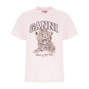 Casual katoenen T-shirt Ganni , Pink , Dames