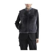 Gebreid vest met bontafwerking Peserico , Gray , Dames