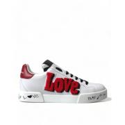 Witte Portofino Leren Sneakers Dolce & Gabbana , Multicolor , Dames