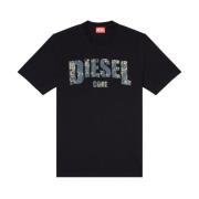 Zwart T-shirt met logoprint Diesel , Black , Heren