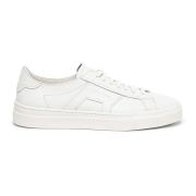 Heren leren dubbele gesp sneaker Santoni , White , Heren