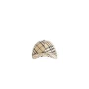 Beige Check Cap met Embleemontwerp Burberry , Beige , Heren