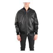 Leren Bomberjack met Ritssluiting Dfour , Black , Heren