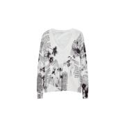 V-hals Trui Desigual , White , Dames