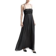 Gelamineerde georgette lange jurk Peserico , Black , Dames