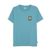 Blauw Logo-Tape Crew Neck T-shirts Moschino , Blue , Heren