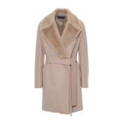 Luxe Cashmere Jas met Mink Kraag Eres , Beige , Dames