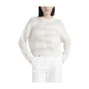 Merino wol, alpaca en Lurex ronde hals trui Peserico , White , Dames